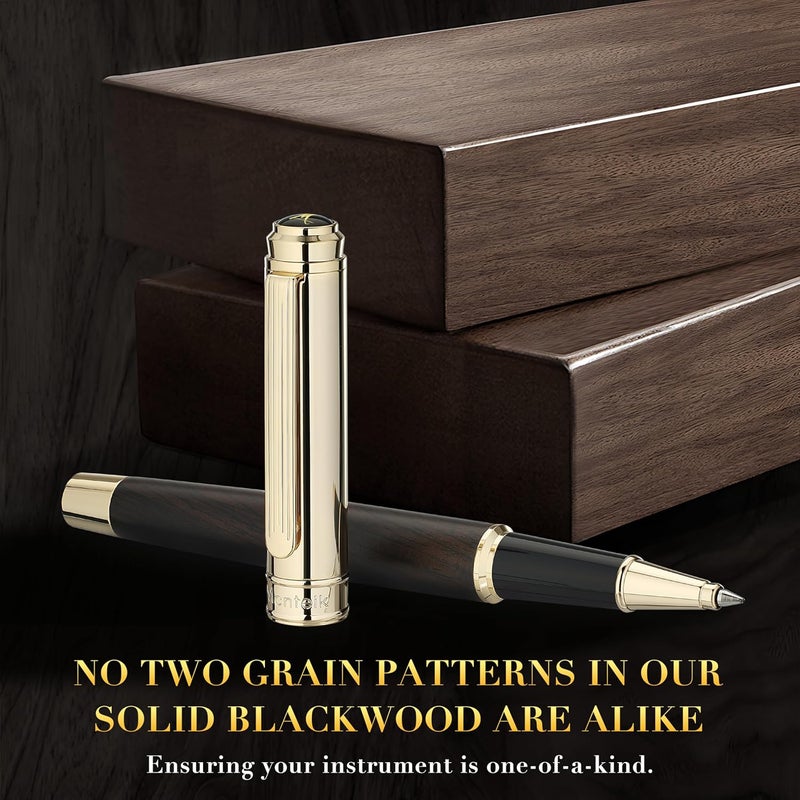 MCNTEIK 316 Luxury Journaling Pen, Nice Natural Wood for Writing, 24K Gold Accents, Schmidt refill, Fancy Rollerball, Wooden Gift Set for Men & Women, Executive & Graduation Work Christmas Pens-Blackwood - Image 5